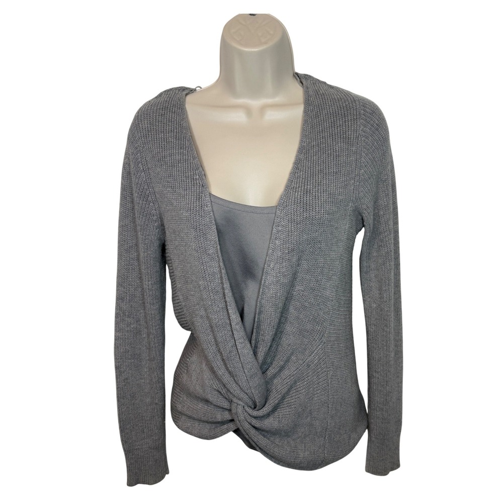 White House Black Market Gray Twist Front Layered Look Sweater XS Wool‎ Blend